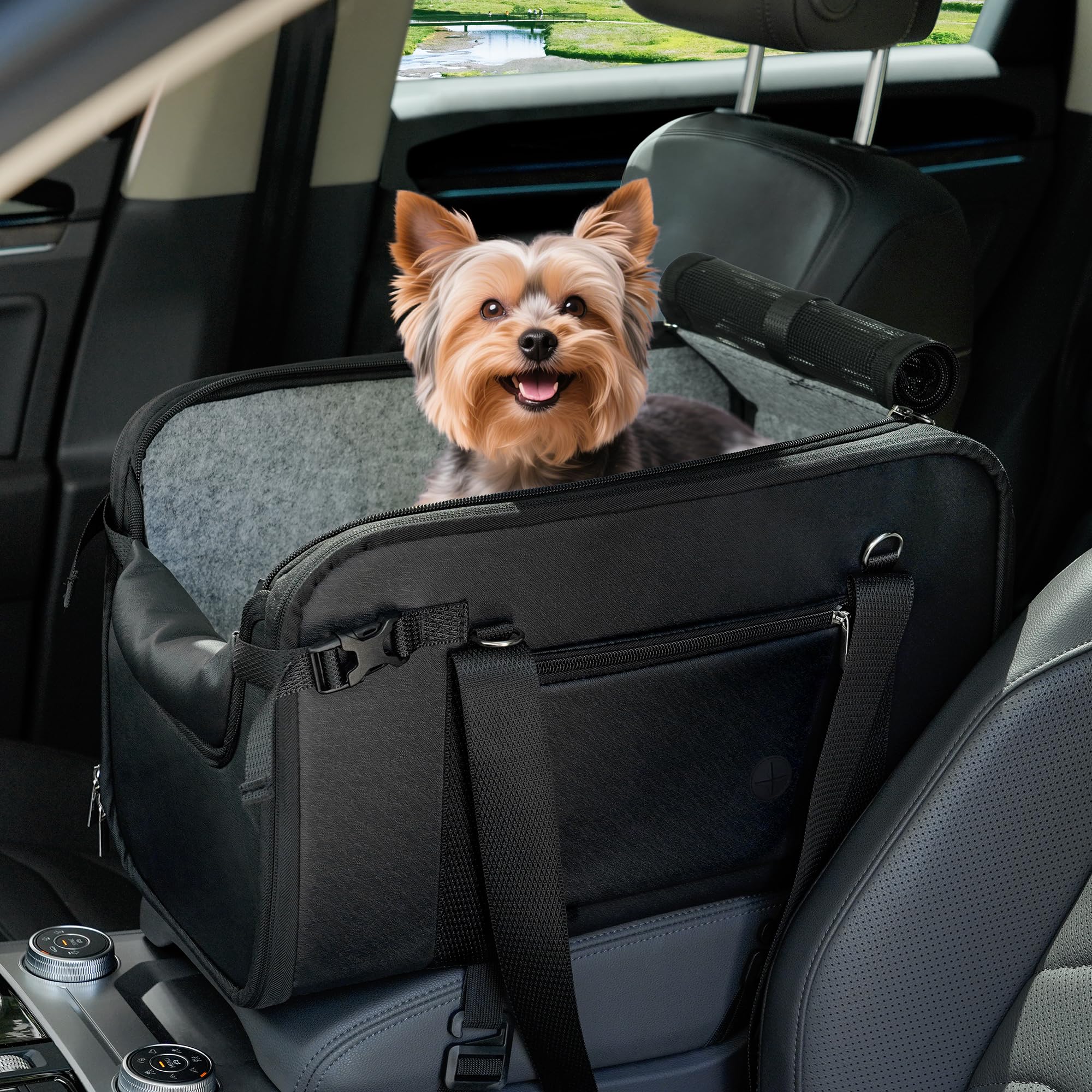WOYYHO consola para perros con asiento amplio para coche y descanso cómodo