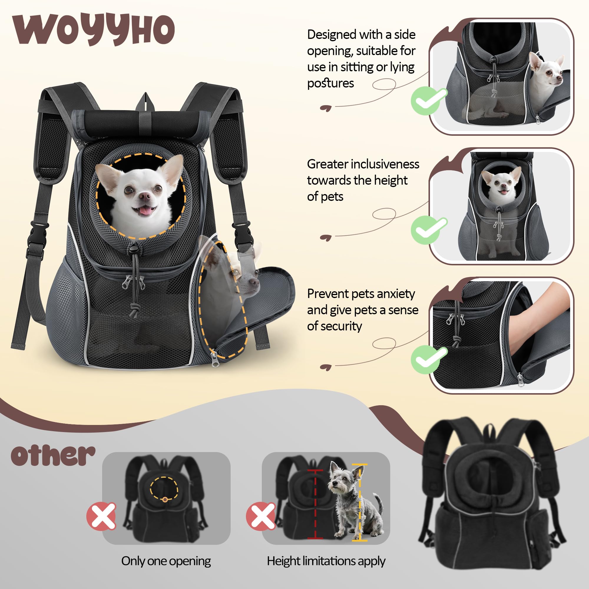 Mochila WOYYHO para perros con ventana lateral facilita mayor ventilación durante paseos.