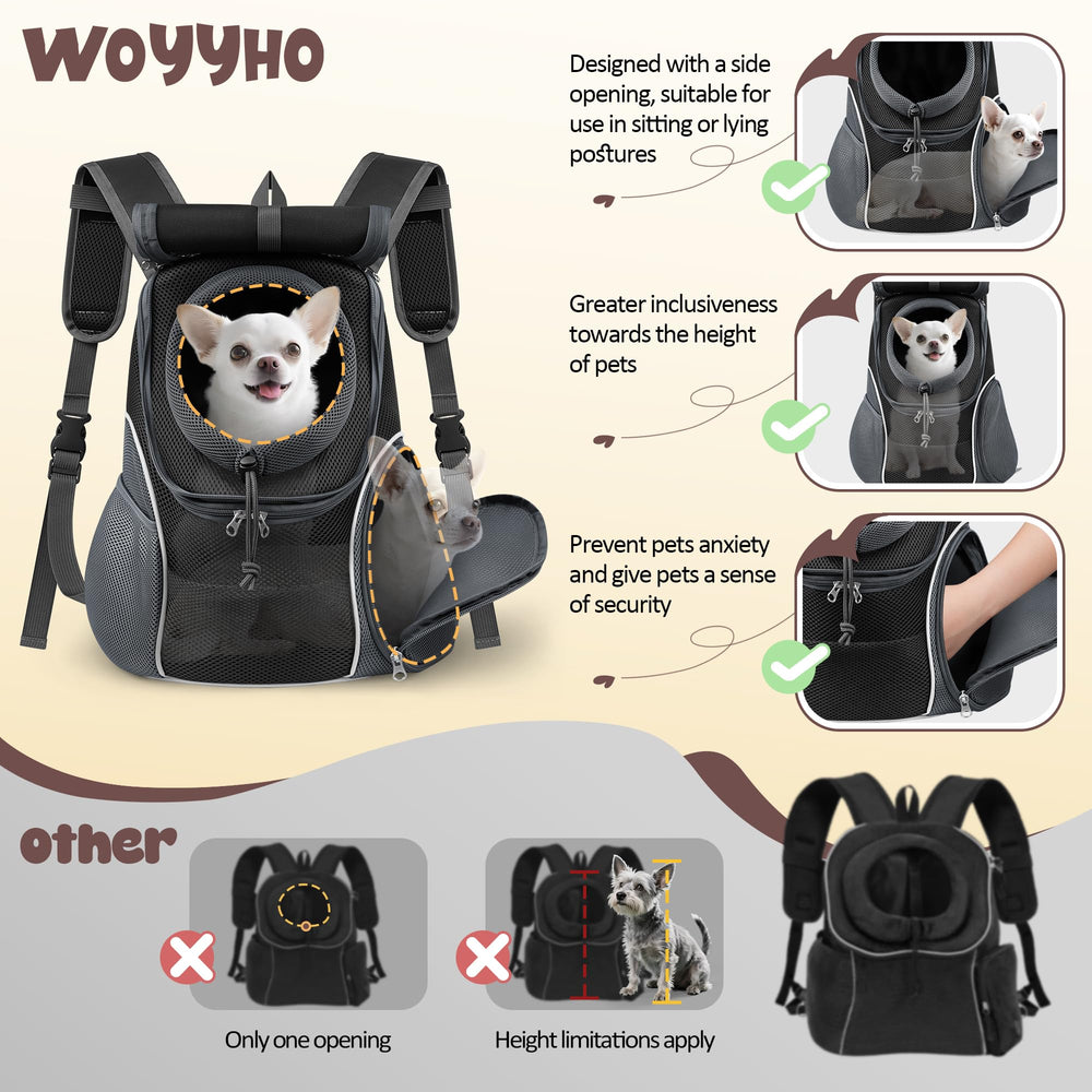 Mochila WOYYHO para perros con ventana lateral facilita mayor ventilación durante paseos.