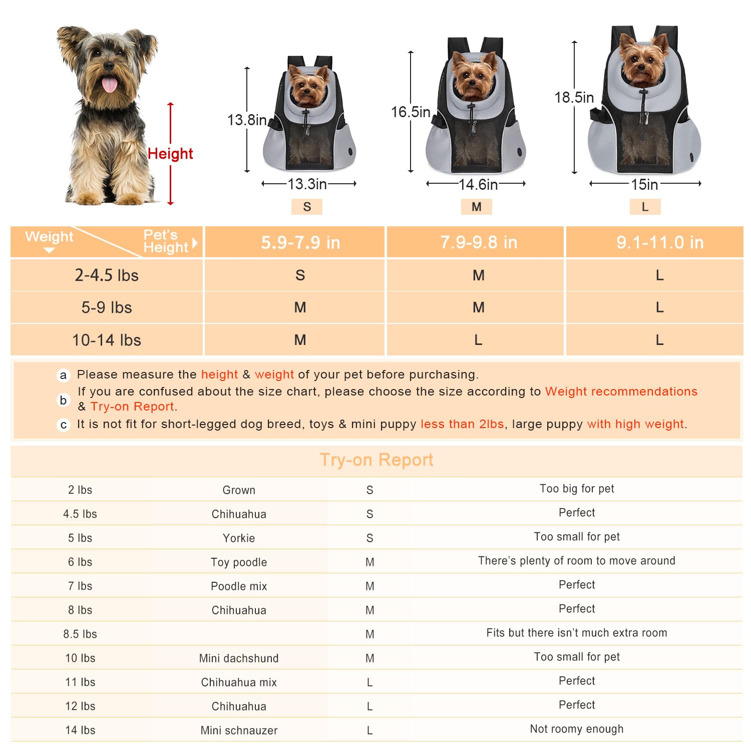 WOYYHO Mochila Portador de Perro bolsillo para accesorios
