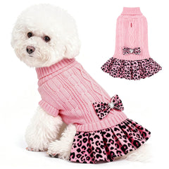 Perrito con vestido-suéter WOYYHO frente con lazo elegante