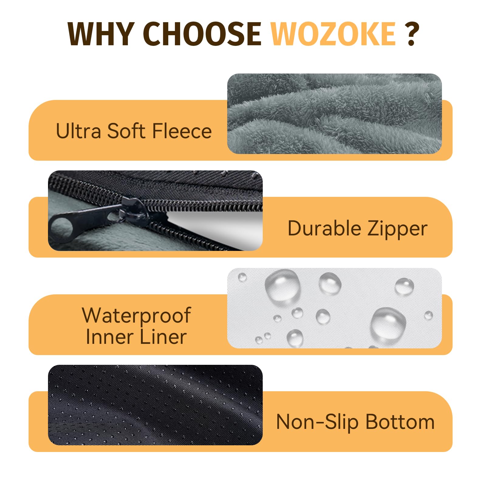 WOZOKE cama para perro ortopédica base antideslizante mantiene la cama en su lugar.