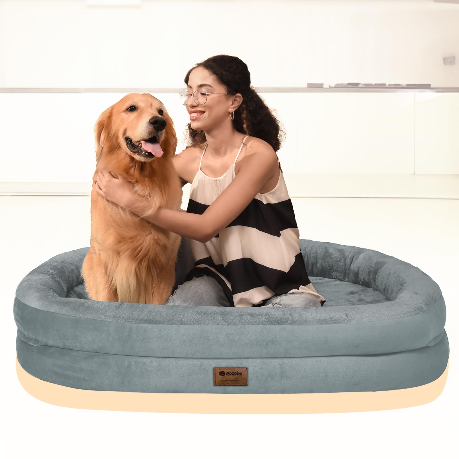 WOZOKE cama para perro ortopédica gris elegante se adapta a hogares modernos.