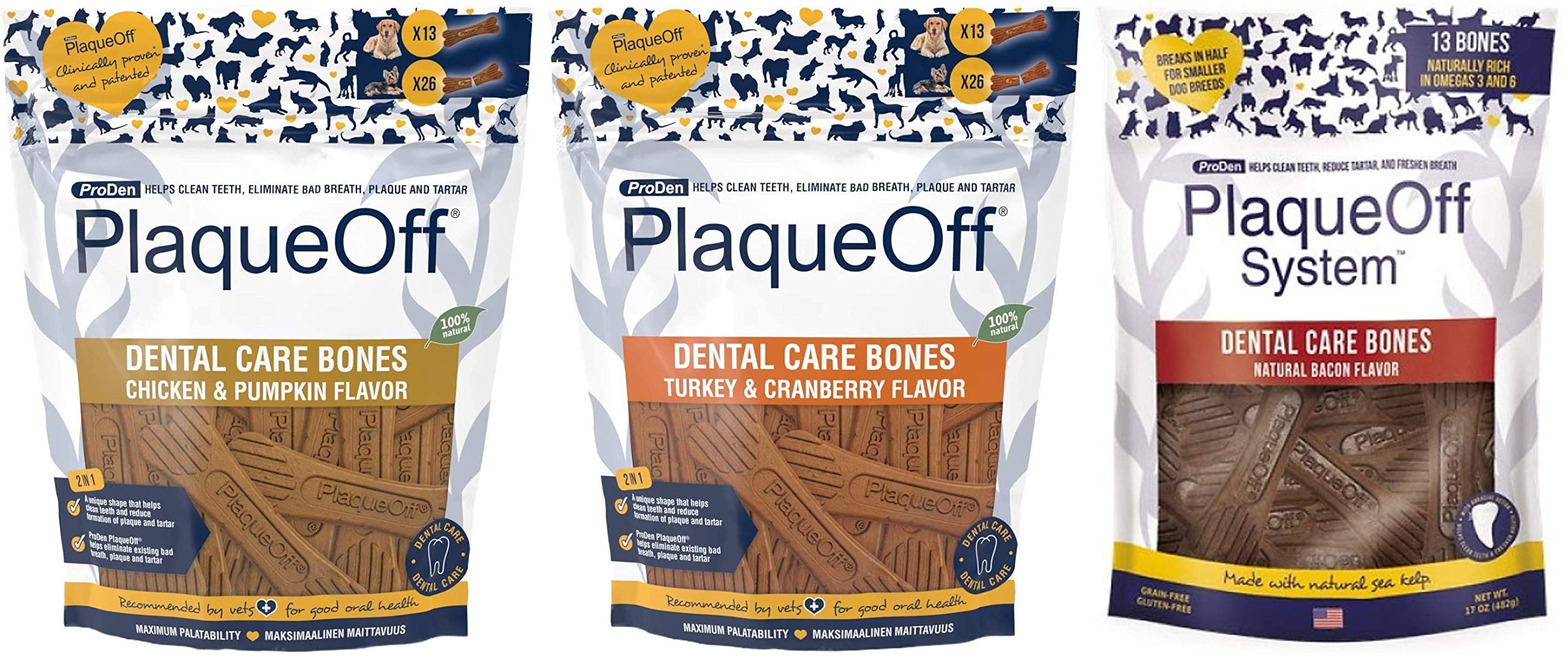 Hueso dental ProDen PlaqueOff con pollo y calabaza para limpieza dental y aliento