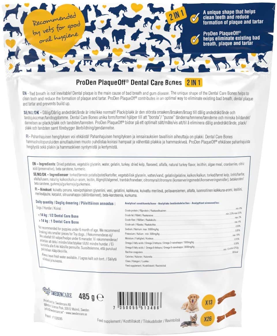 Hueso dental ProDen PlaqueOff tocino para cuidado bucal y recompensa diaria