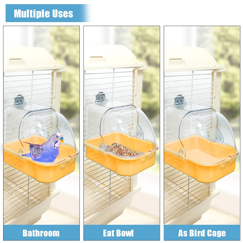 Apta para periquitos y aves pequeñas, con opciones de baño de agua o arena.