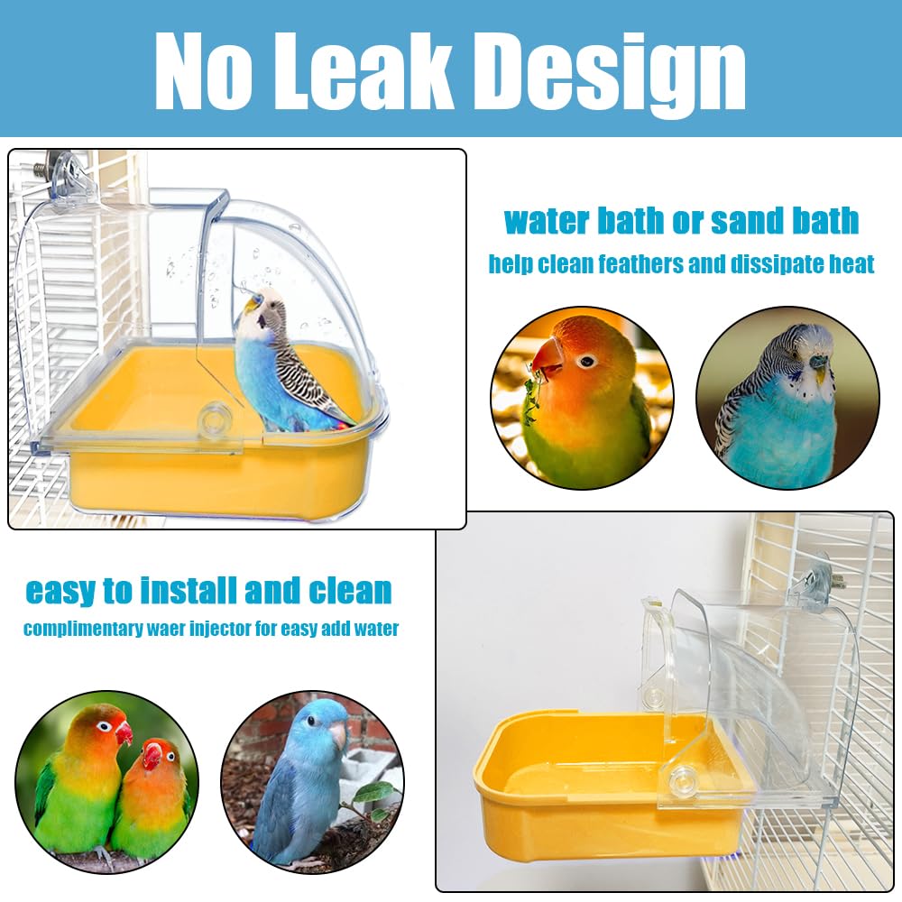 Bañera de tamaño 3.9x5.5x4.4 pulgadas, ideal para aves pequeñas.