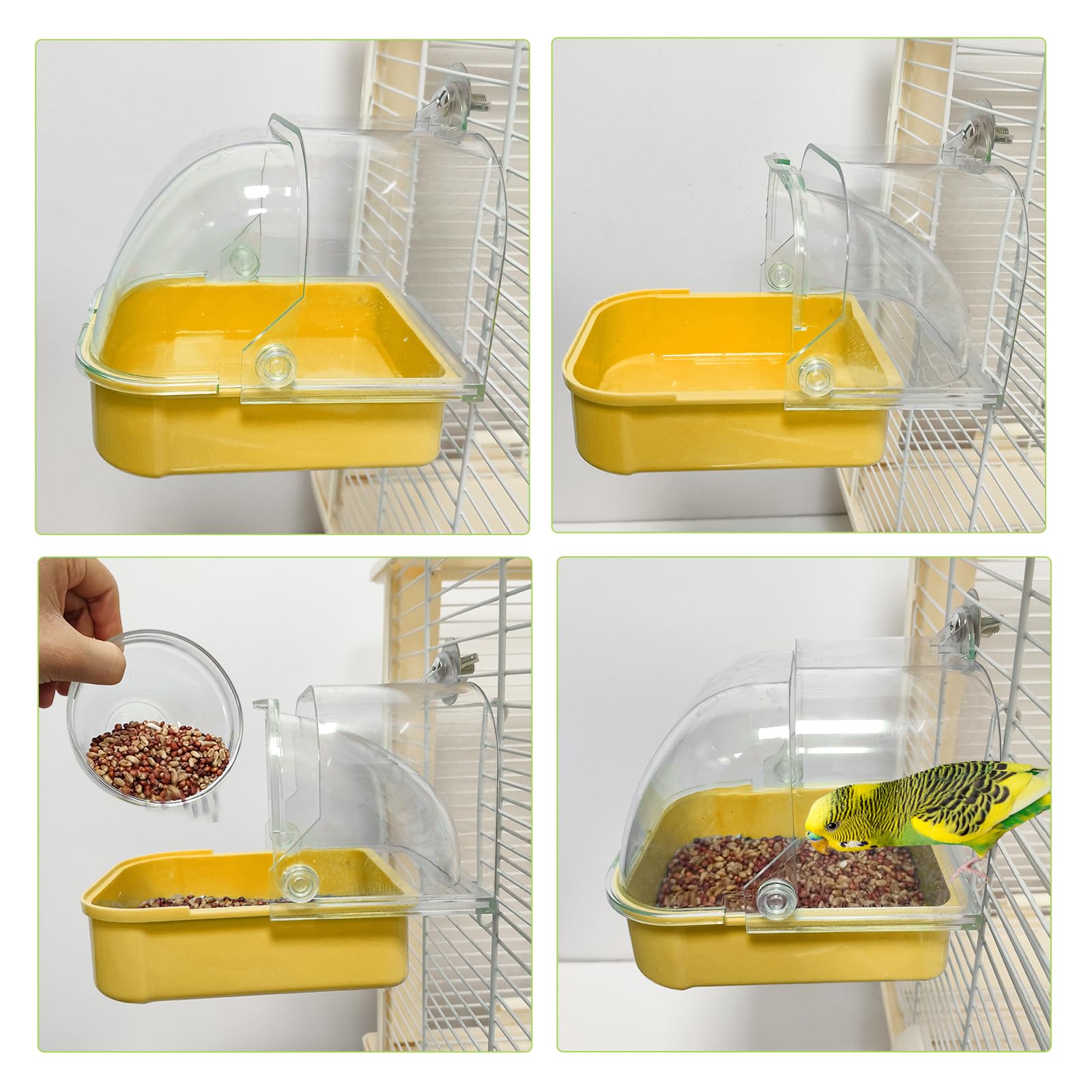 Instalación dentro o fuera de la jaula para mayor versatilidad.