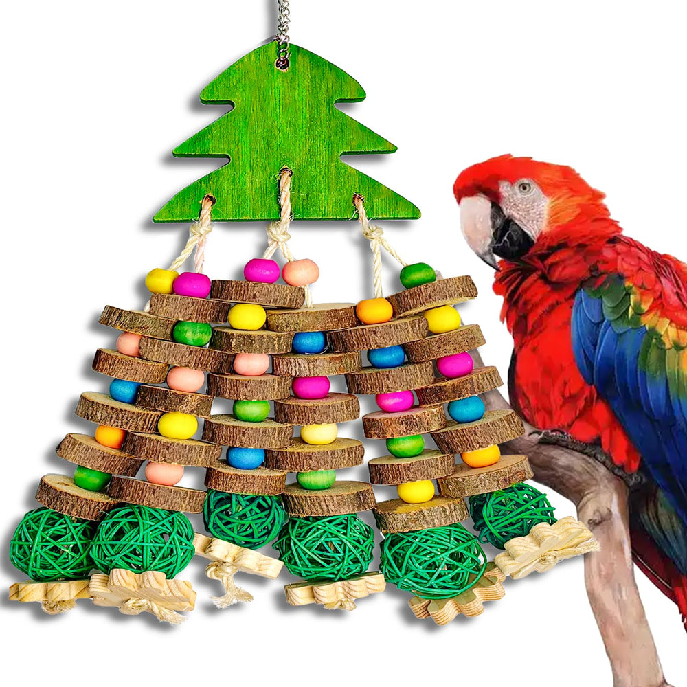Juguete WQY GroceryShop para loro: árbol navideño con bloques para estimular el pico