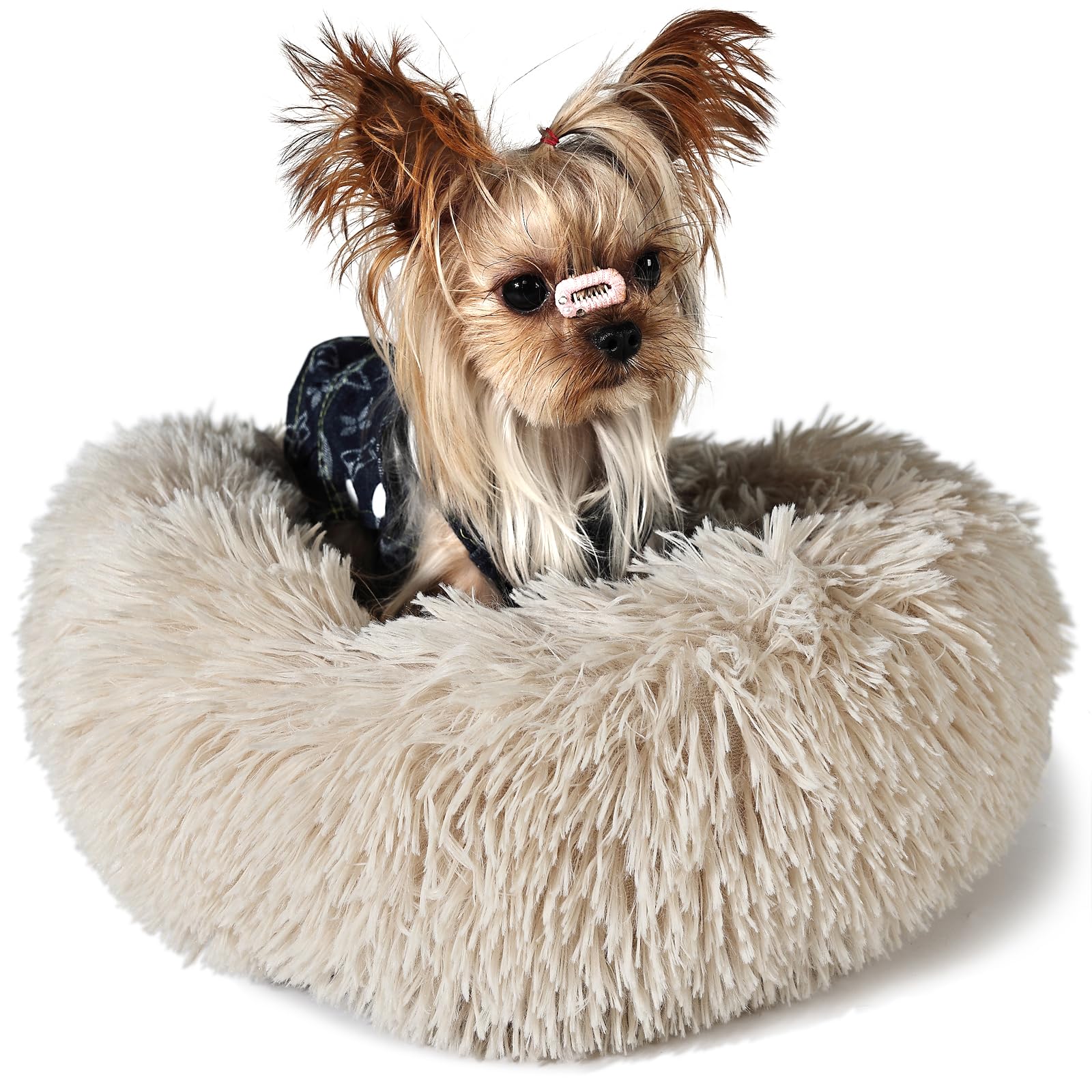 wrkfree cama perruna en forma de rosquilla 15 pulgadas beige para perros pequeños