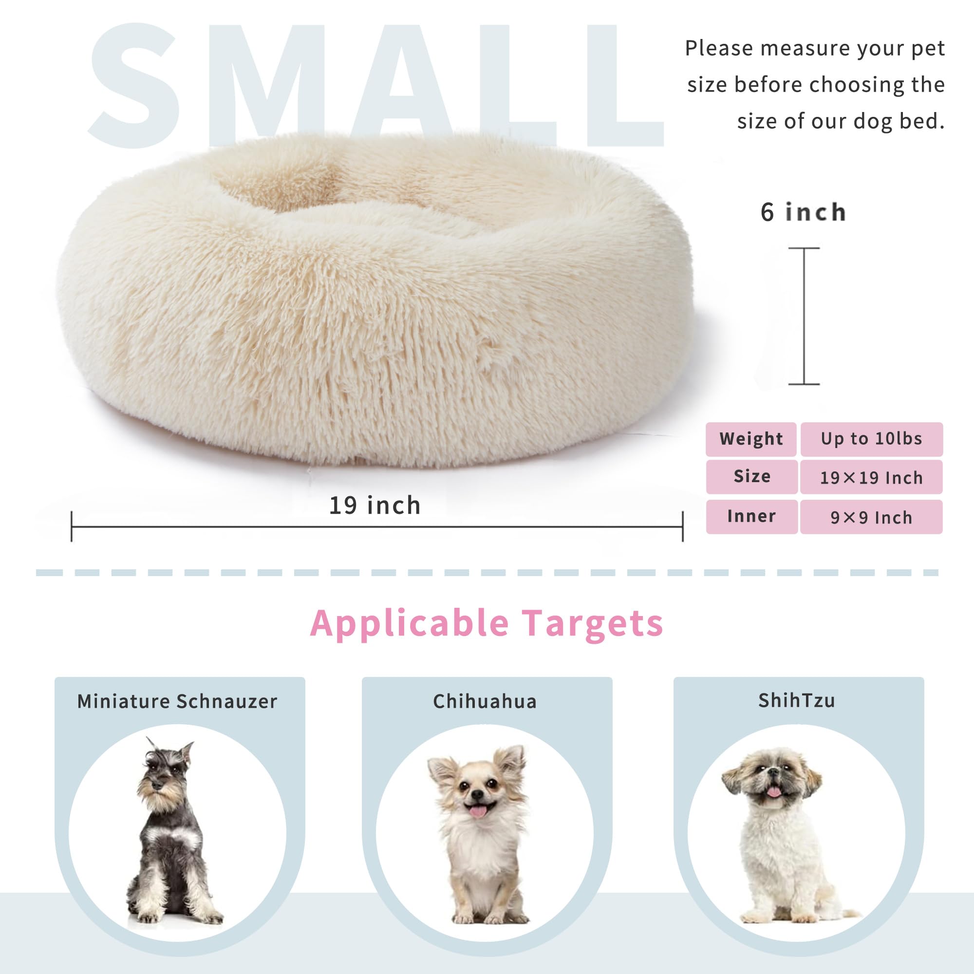 Wrkfree cama para perro pequeño con funda de pelo falso suave.