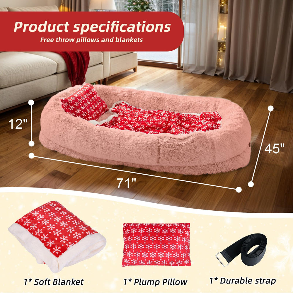 Cama ortopédica WROS para perros grandes, vista lateral, rosa, soporte estable para dormir.