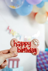 WÜFERS Galletas cumpleaños perro rojo decoradas: presentación atractiva para celebrar en casa.