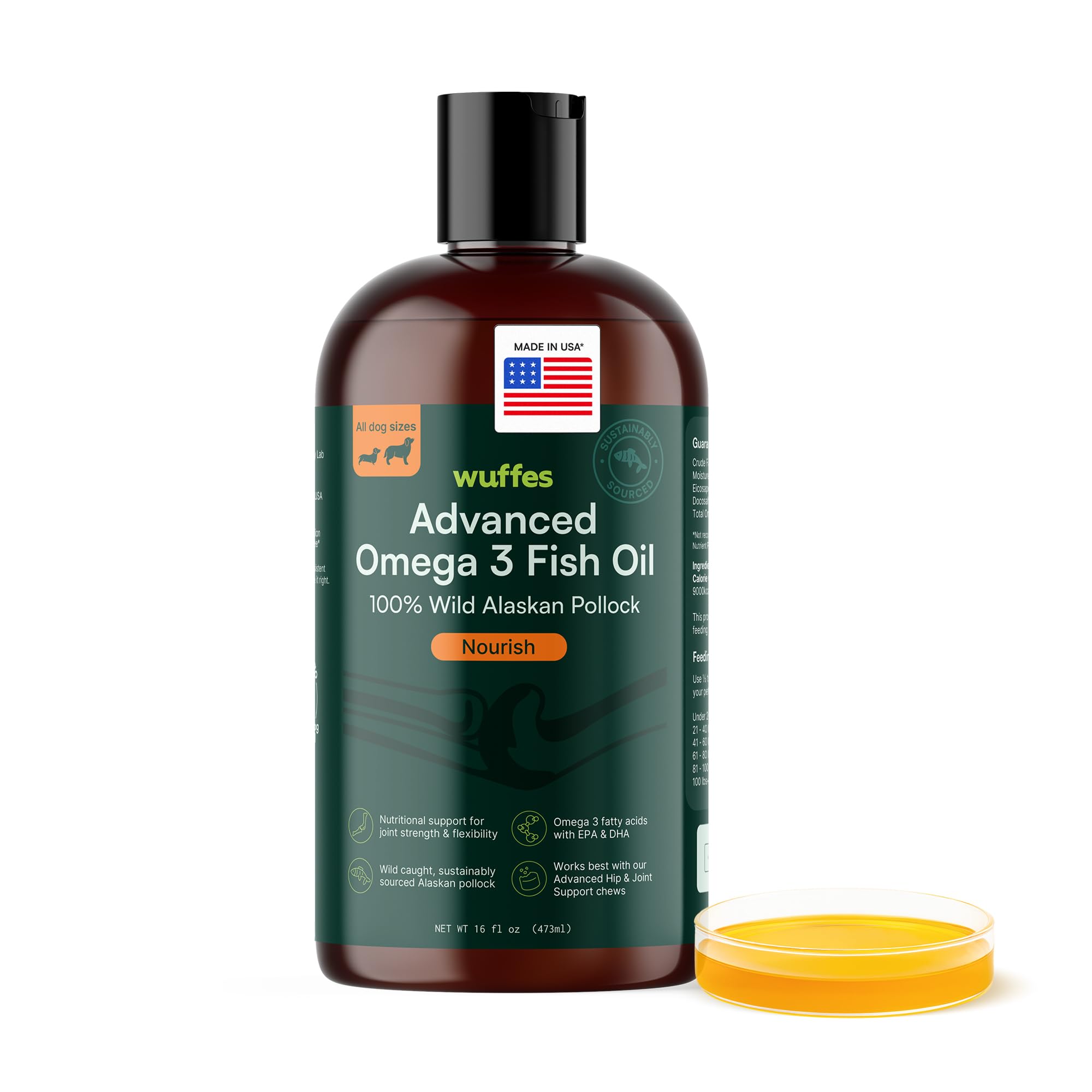 Wuffes Aceite de Pescado Alaska frasco: soporte para piel y pelaje saludable.