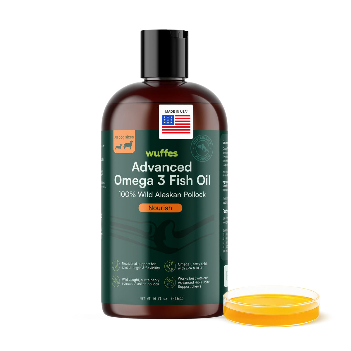Wuffes Aceite de Pescado Alaska frasco: soporte para piel y pelaje saludable.