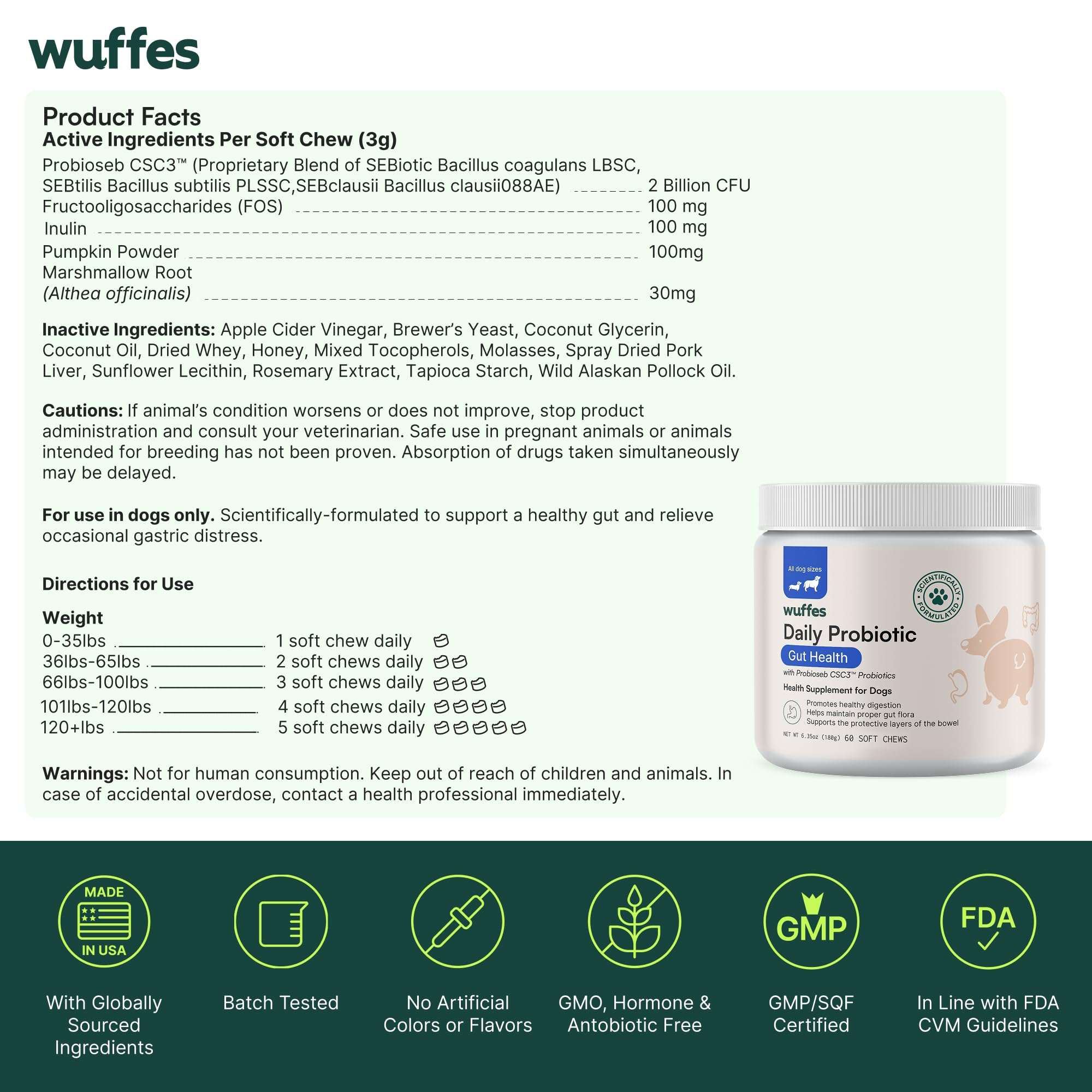 Wuffes Daily Probiotic apto para todas las edades de perros