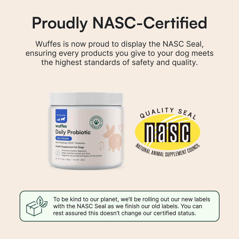 Wuffes Daily Probiotic con prebióticos para microbiota y absorción de nutrientes
