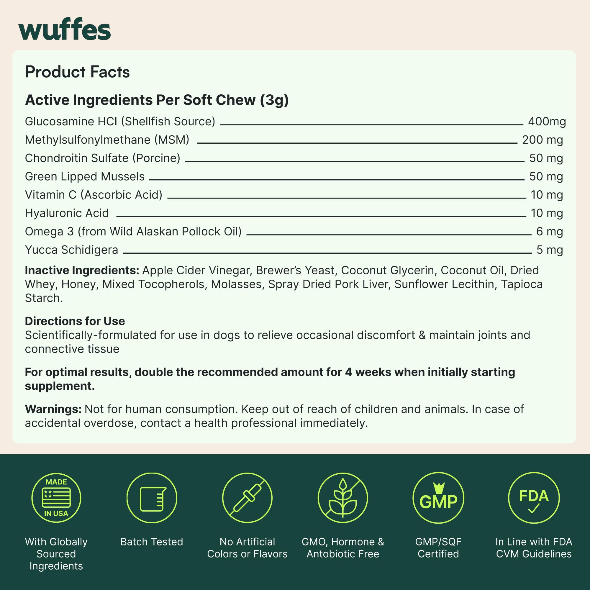 Wuffes envase práctico facilita la toma diaria durante paseos.