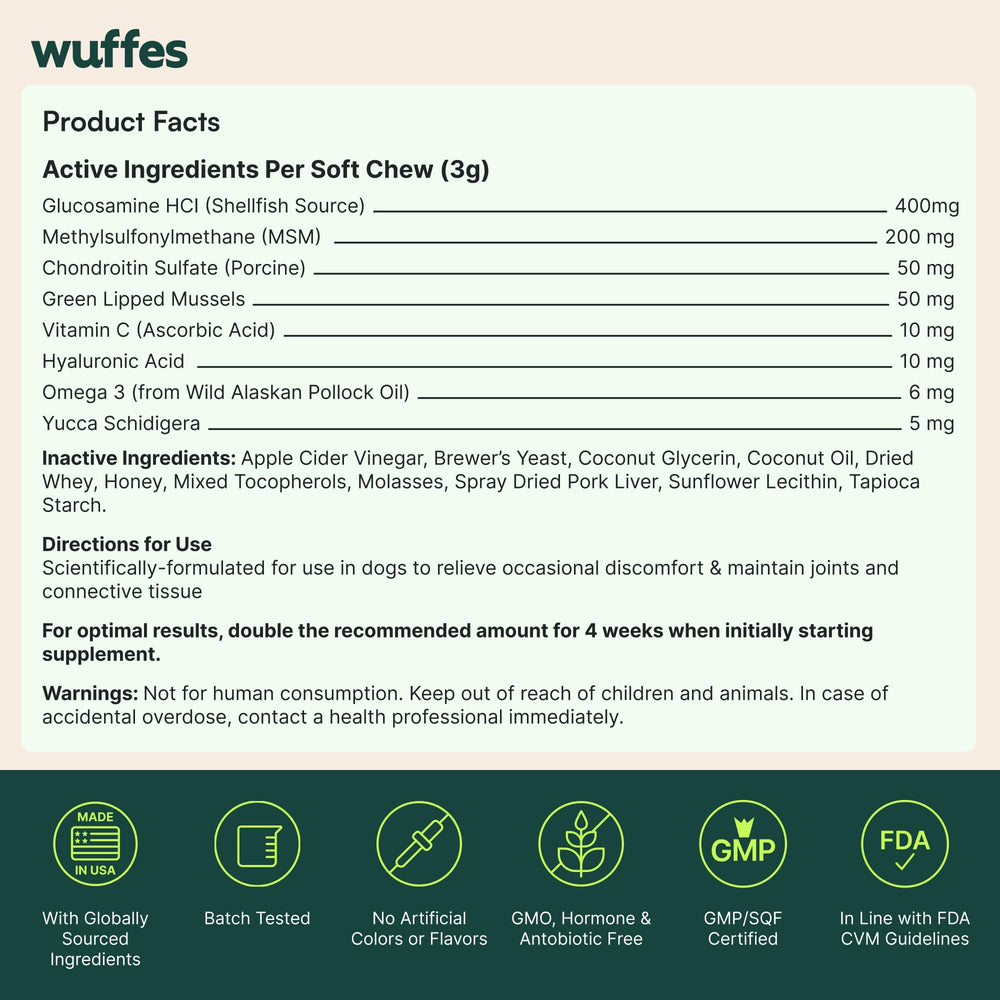 Wuffes envase práctico facilita la toma diaria durante paseos.