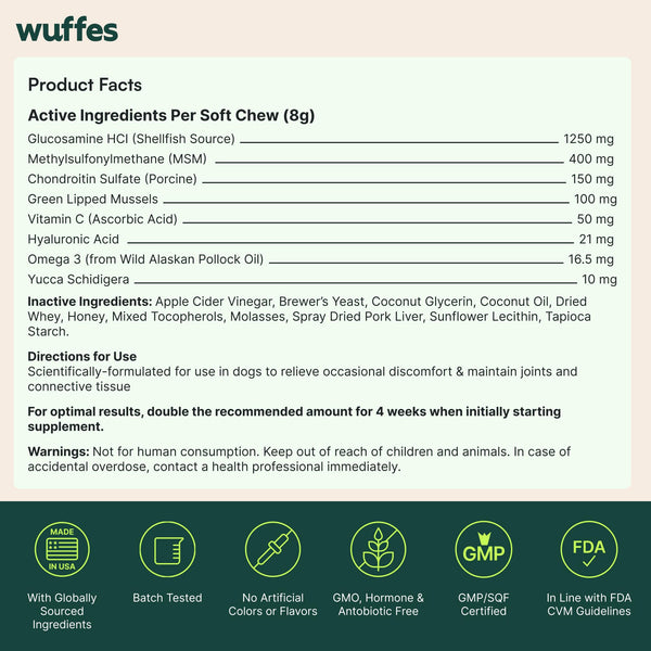 Uso diario de Wuffes para articulaciones saludables.