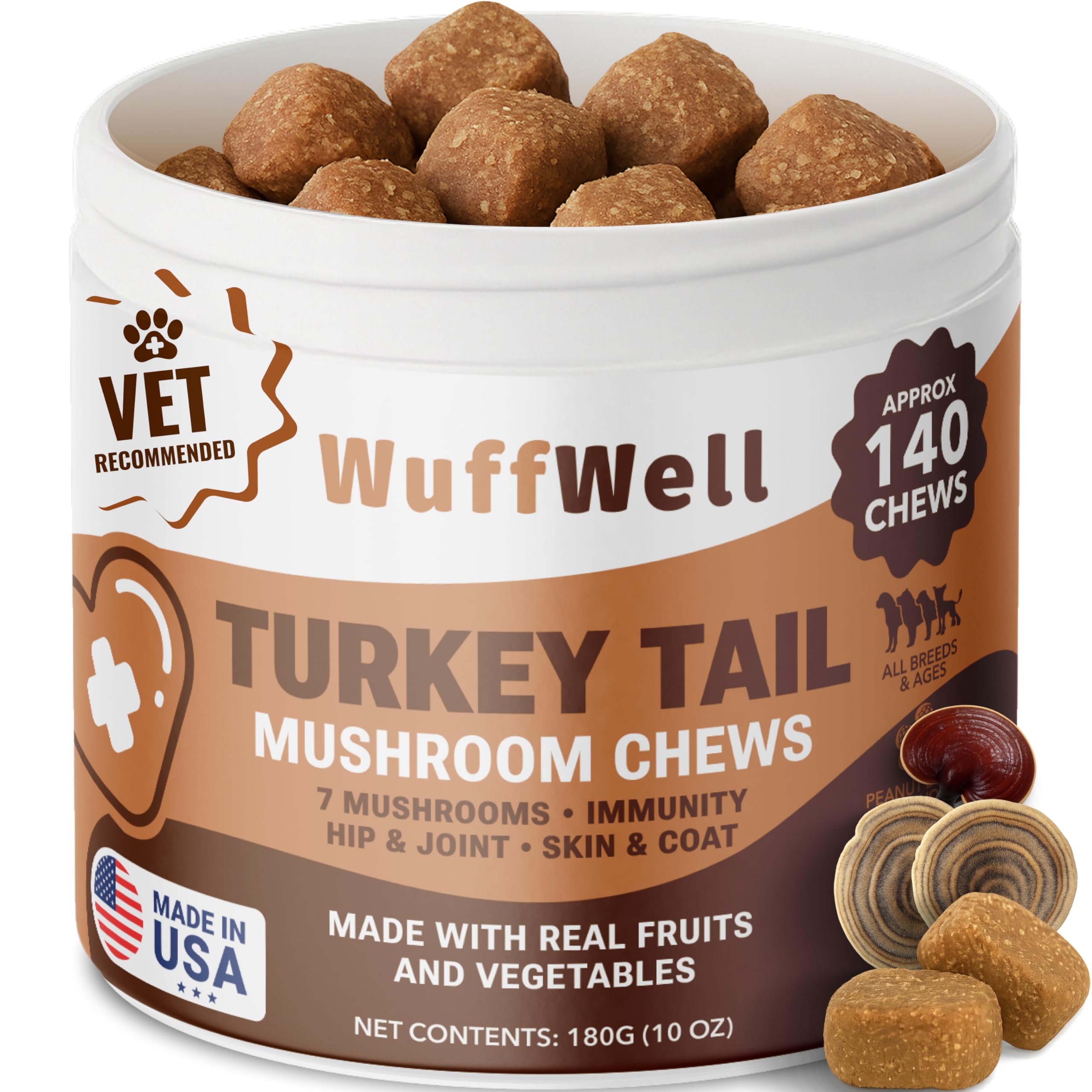 WuffWell en el bote, cola-pavo para perros, soporte inmunitario suave.