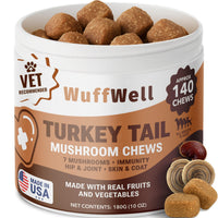WuffWell en el bote, cola-pavo para perros, soporte inmunitario suave.