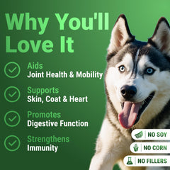 WuffWell con spirulina y chlorella fuentes naturales de antioxidantes para energía.