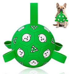 Balón WYNTRIUM para perros con lenguetas brillantes, perfecto para juego activo.