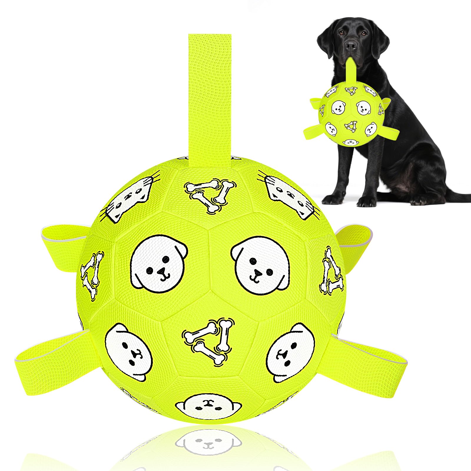 Bola WYNTRIUM para perros: duradera y con cintas para jugar.