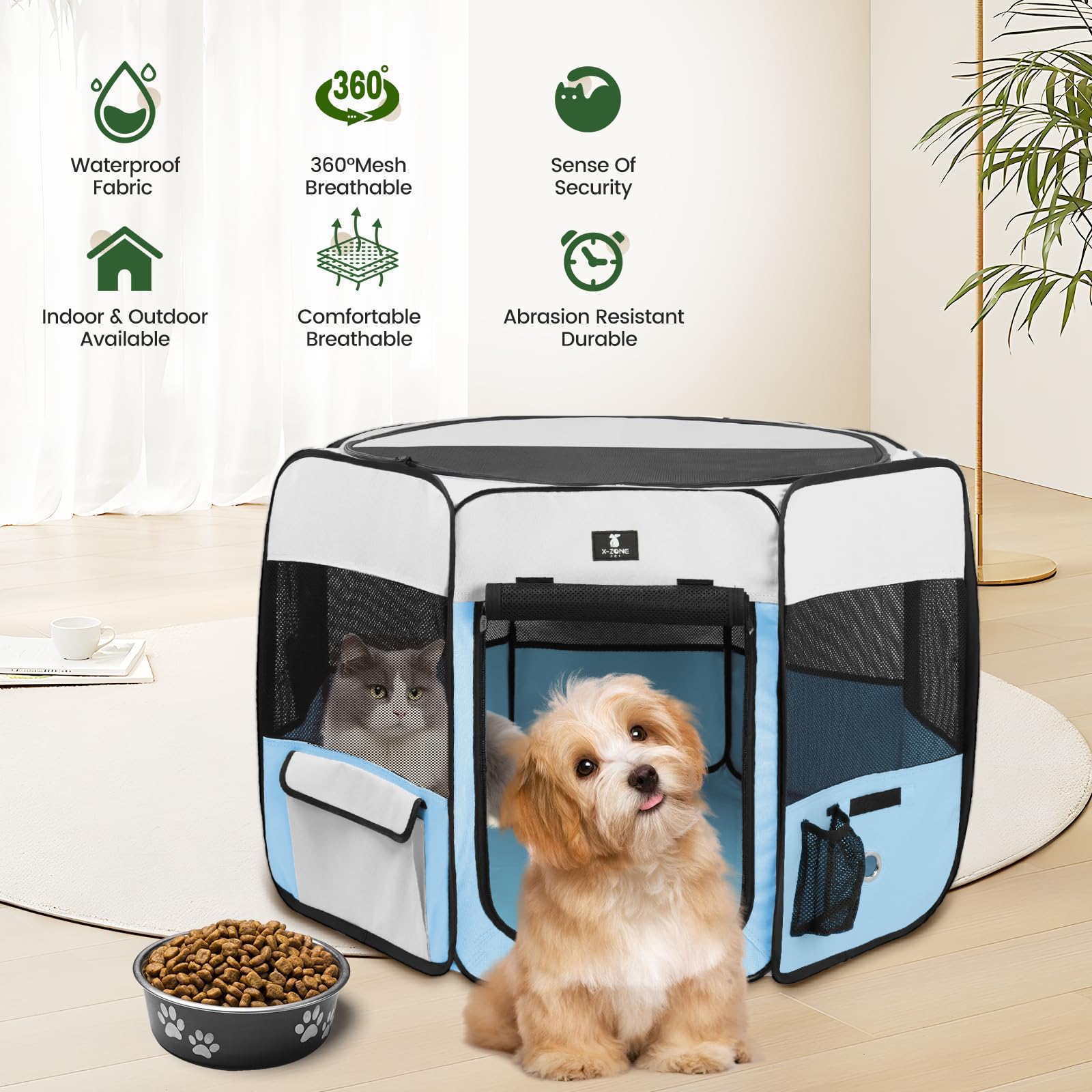 X-ZONE PET corral plegable portátil azul, diseño XL para mascotas grandes.