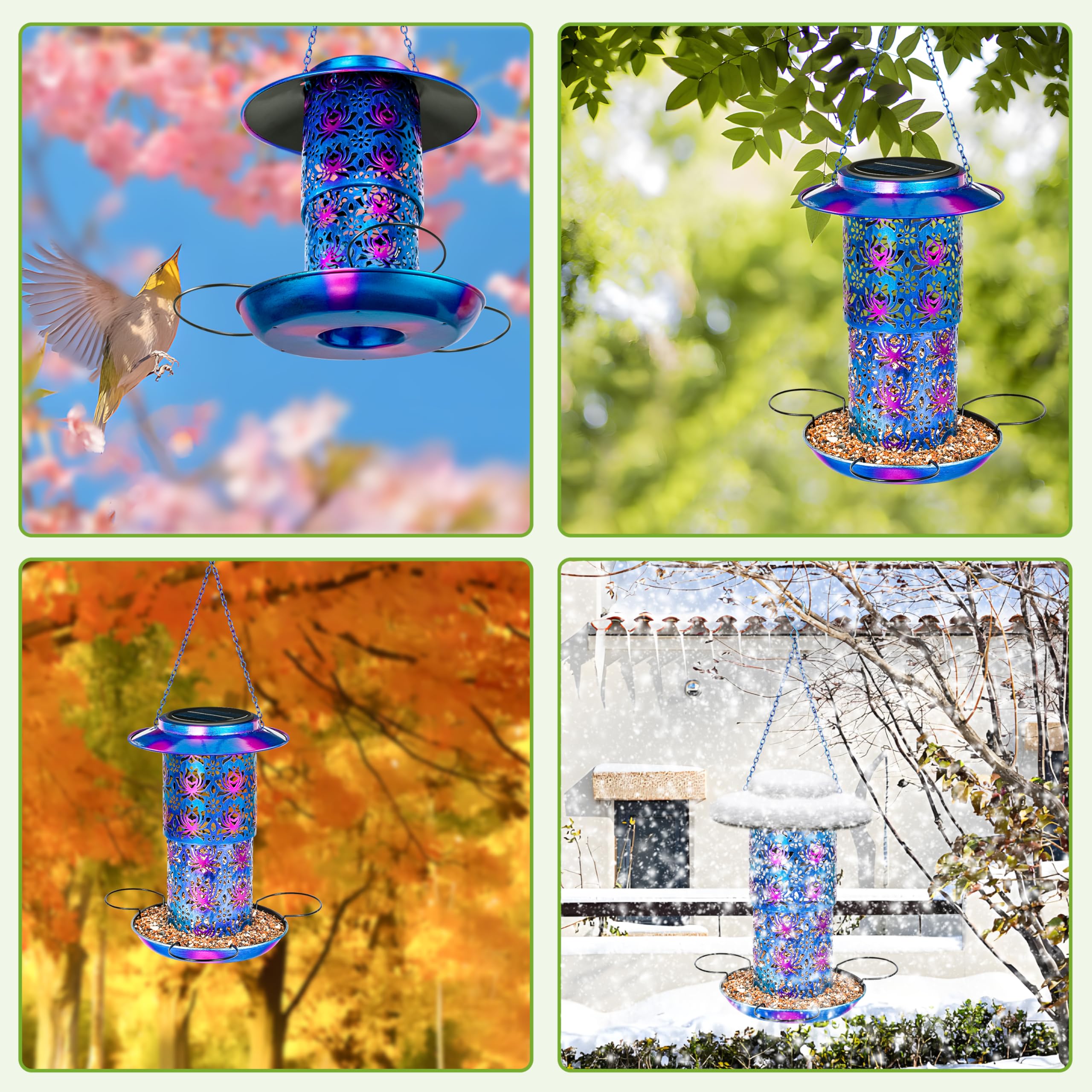 XDW-GIFTS comedero-aves-solar-azul-capacidad-alta, ideal para visitas de varias aves.
