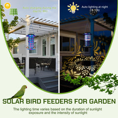 XDW-GIFTS comedero-aves-solar-azul-iluminacion-nocturna, se enciende al atardecer.