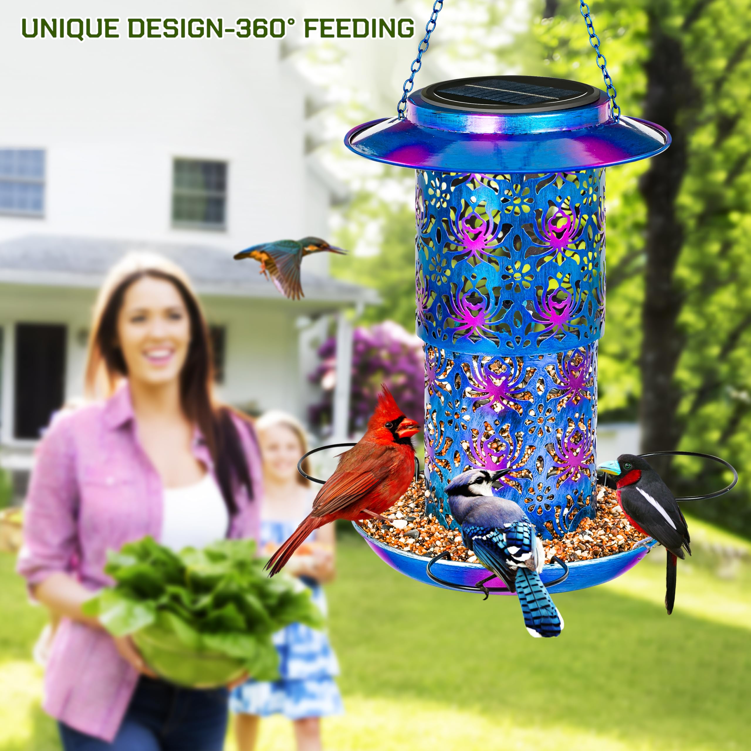 XDW-GIFTS comedero-aves-solar-azul-regalo-jardin, regalo único para amantes de la naturaleza.