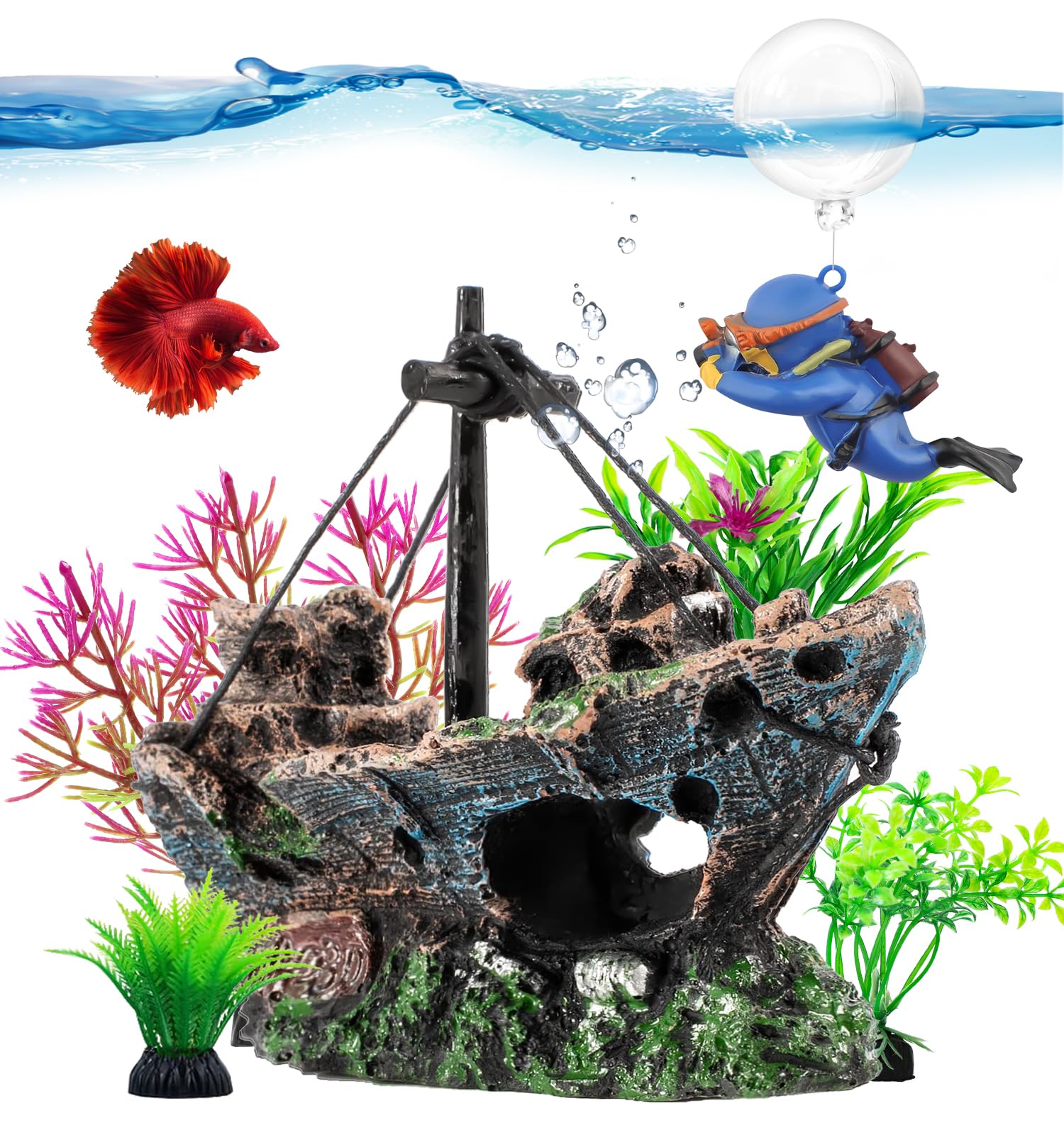 Naufragio de resina Xereooe para acuario, añade profundidad visual sin afectar a los peces
