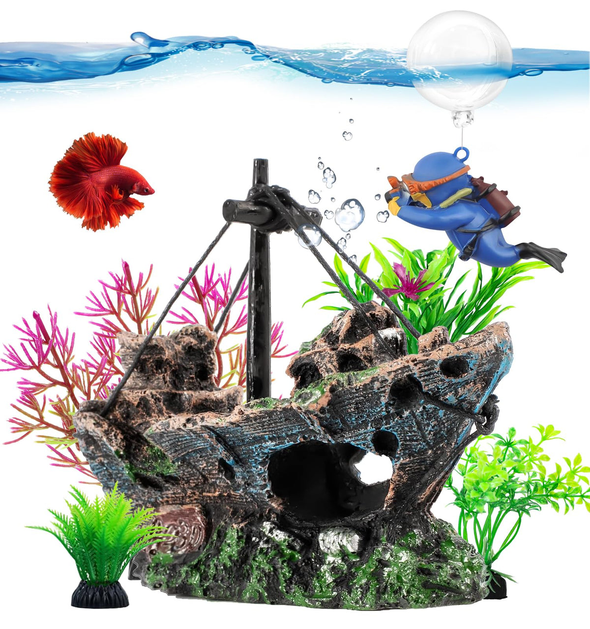 Naufragio de resina Xereooe para acuario, añade profundidad visual sin afectar a los peces