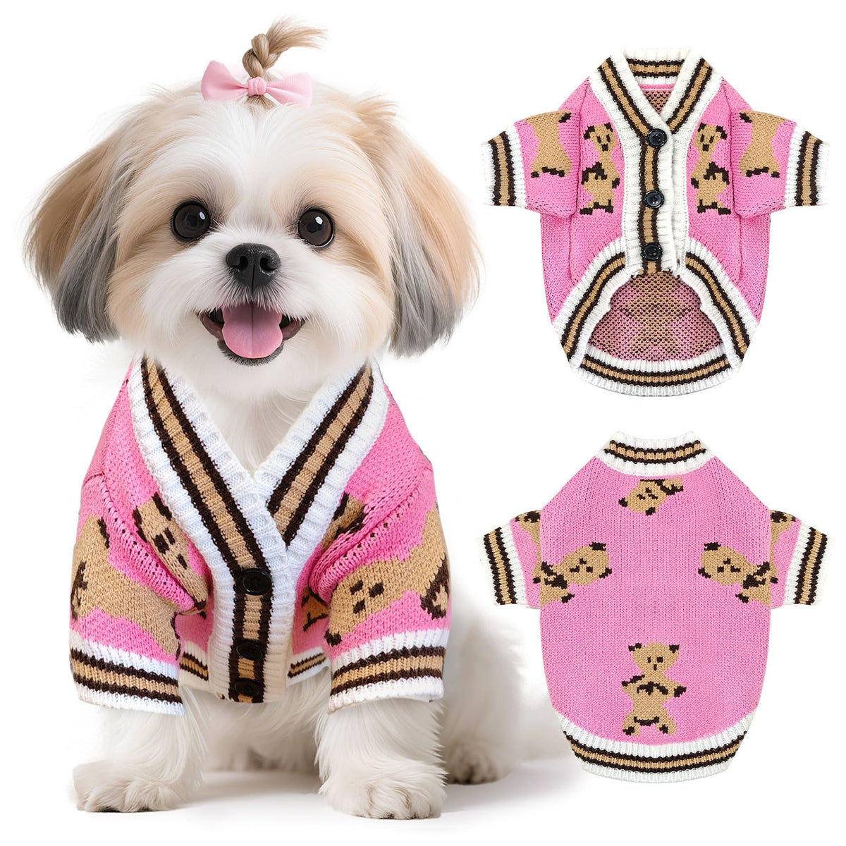XGDMEIL suéter para perro con patrón oso tejido, ideal para paseos.