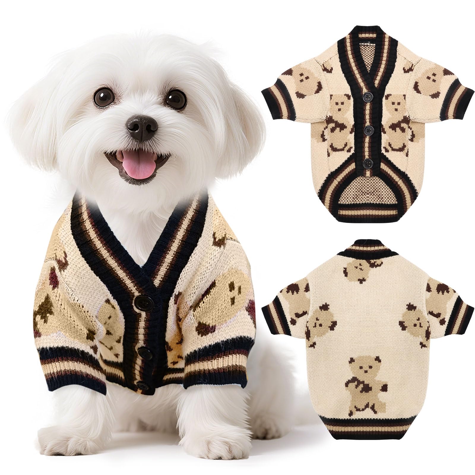 XGDMEIL suéter oso para perro pequeño beige, ideal para paseos invernales