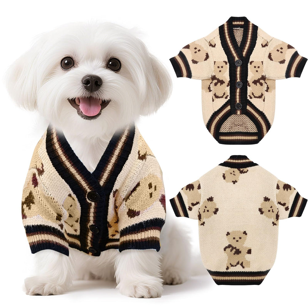 XGDMEIL suéter oso para perro pequeño beige, ideal para paseos invernales