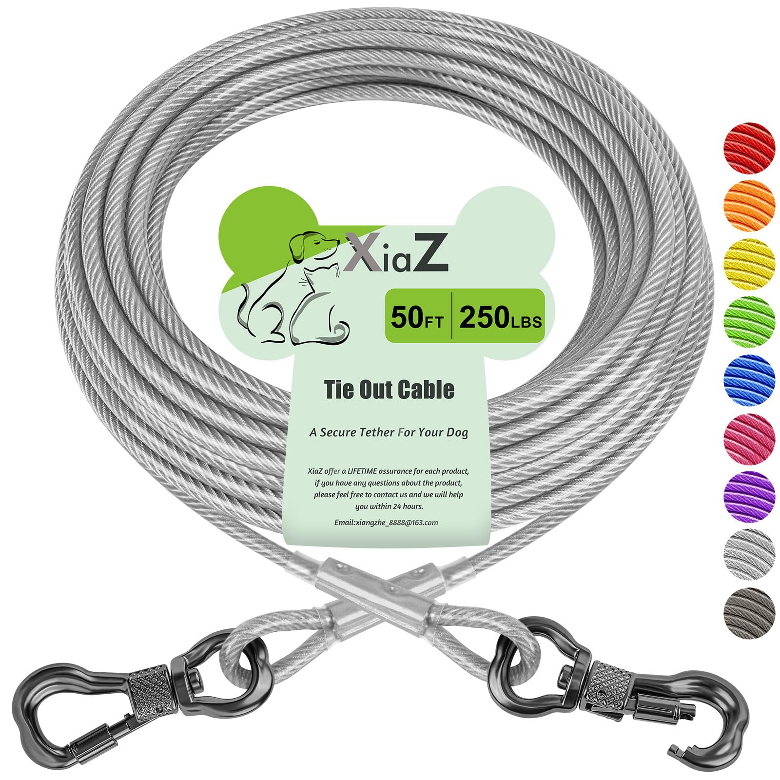 XiaZ cable para perro de 50 pies, exterior: libertad segura al aire libre.