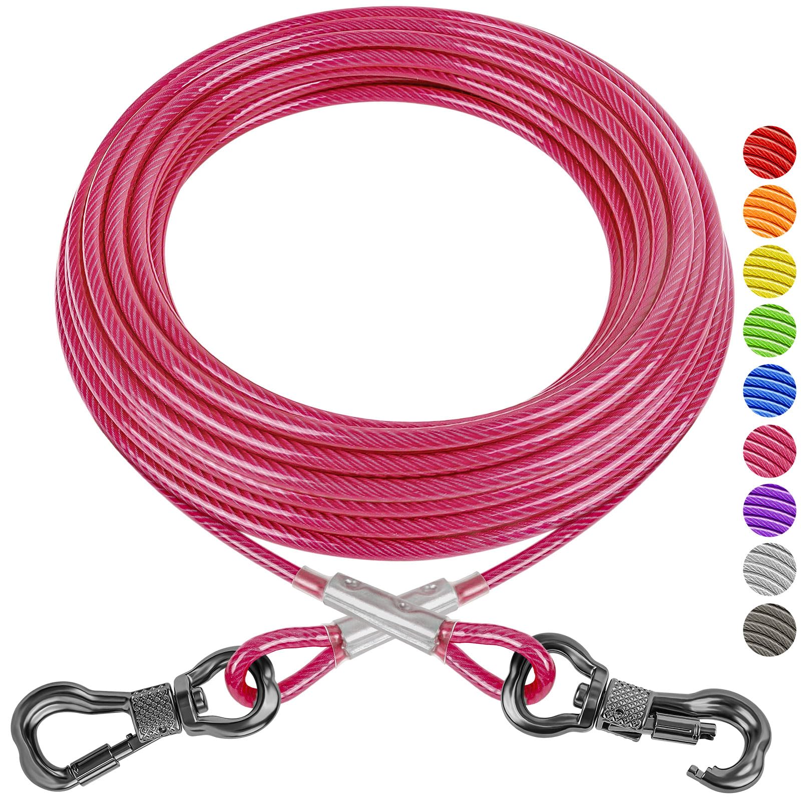 XiaZ Cable para perro 50ft con gancho giratorio 360 para libertad segura al aire libre.