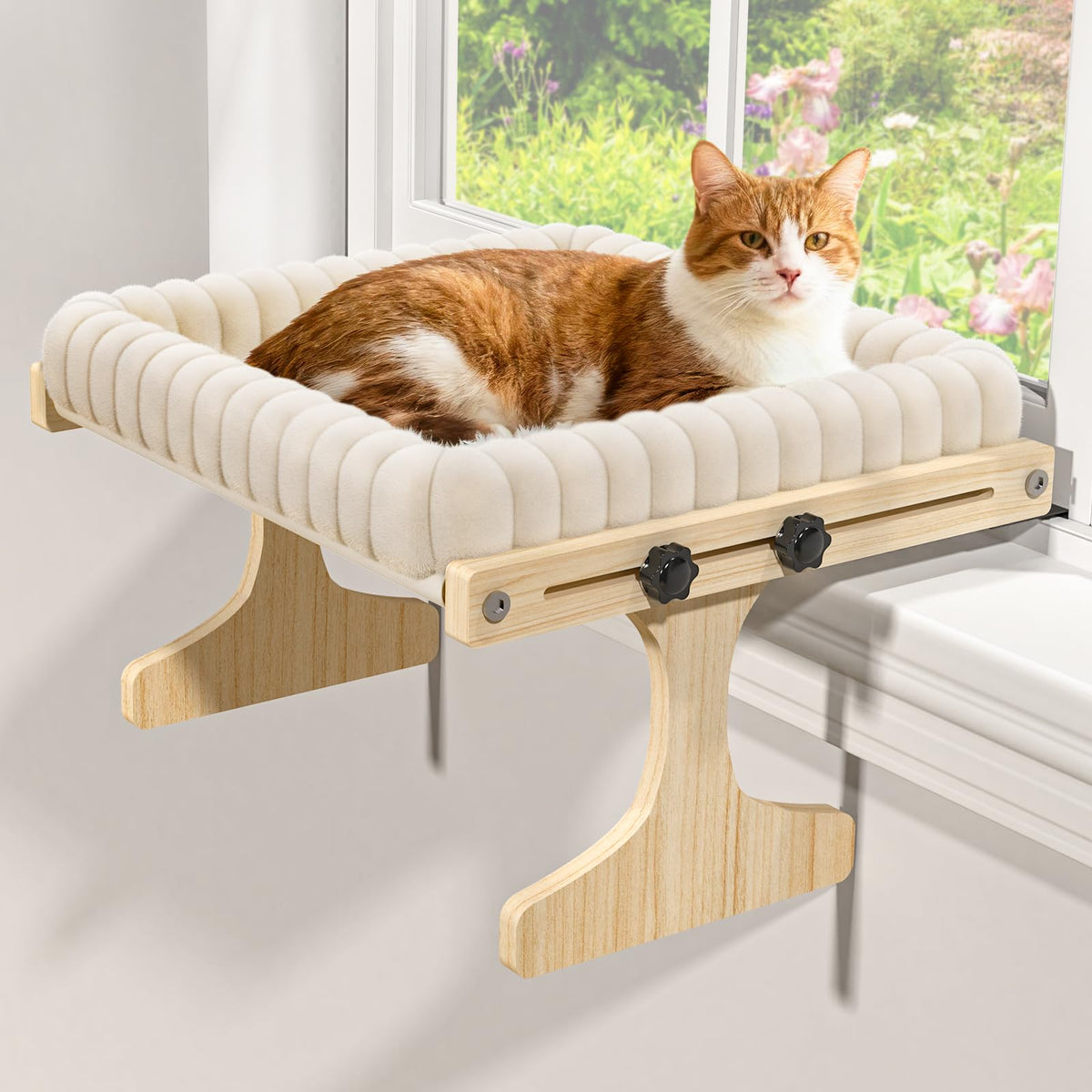 XiaZ percha de ventana para gato con cojín cálido para descanso cómodo.
