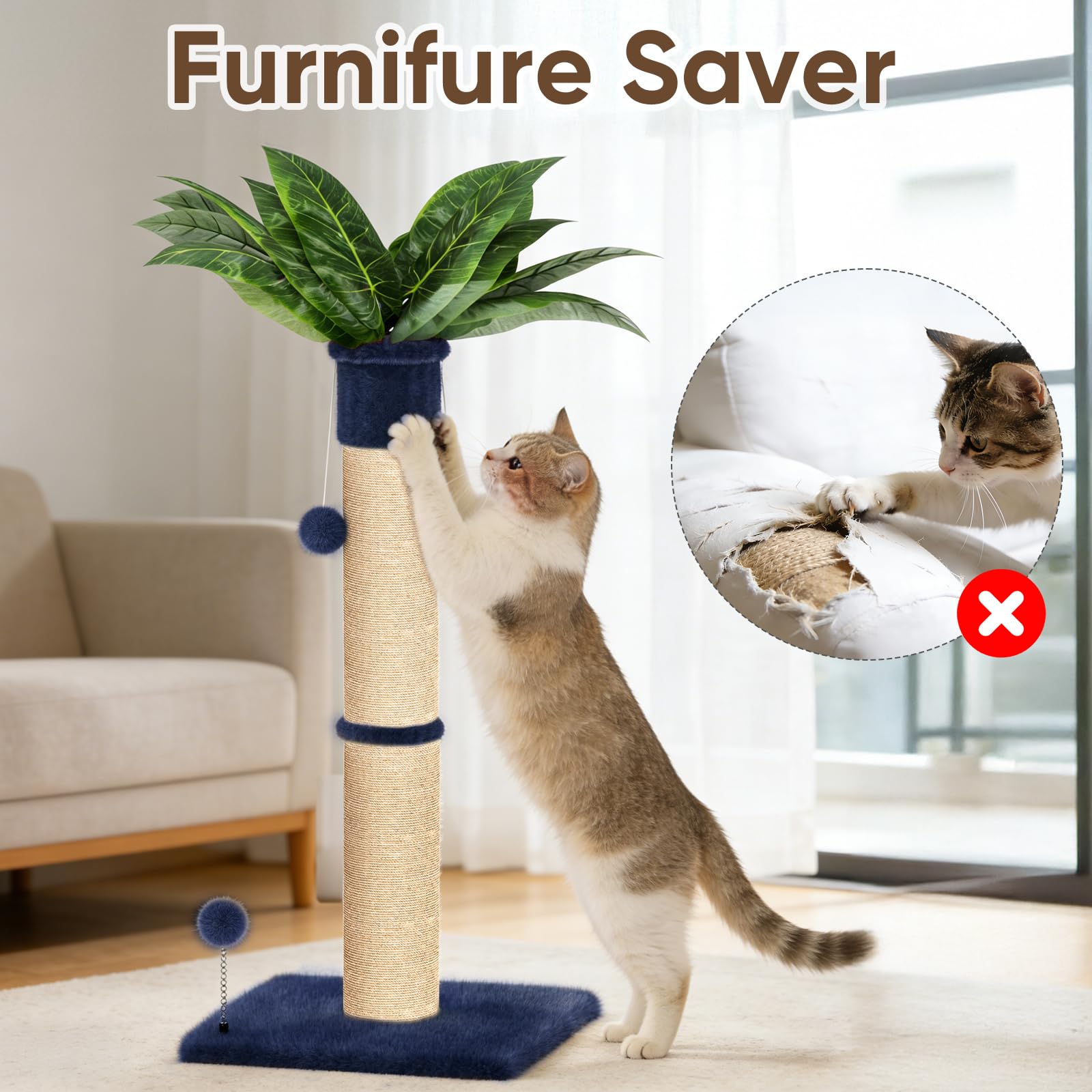 XiaZ poste sisal de 2,8 pulgadas rasca natural para gatos pequeños a medianos