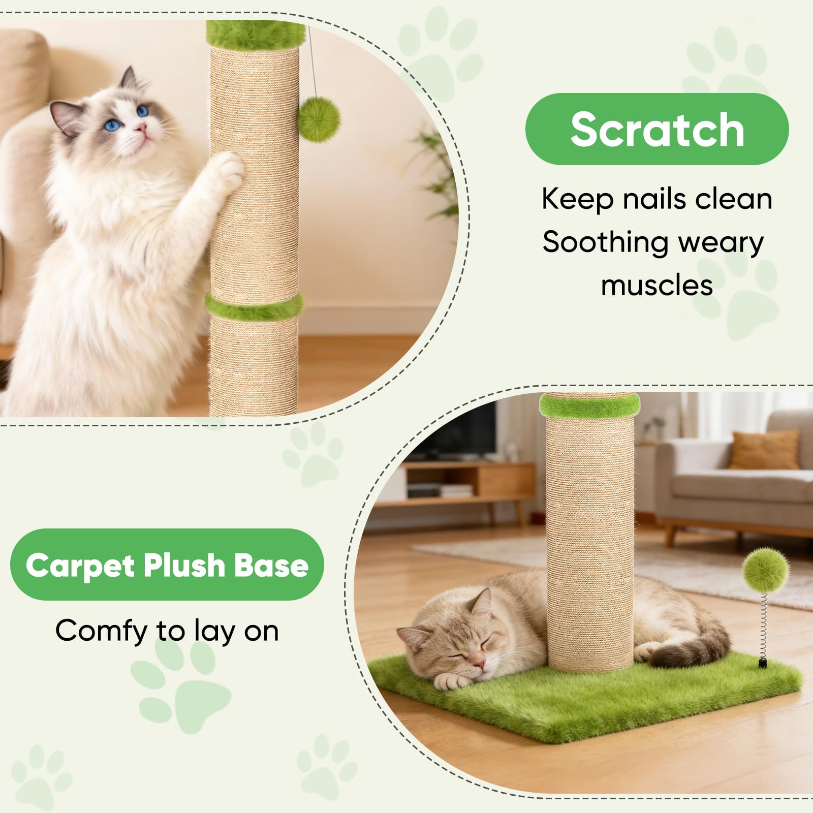 Poste de sisal de 4,5 pulgadas para gatos medianos y grandes.