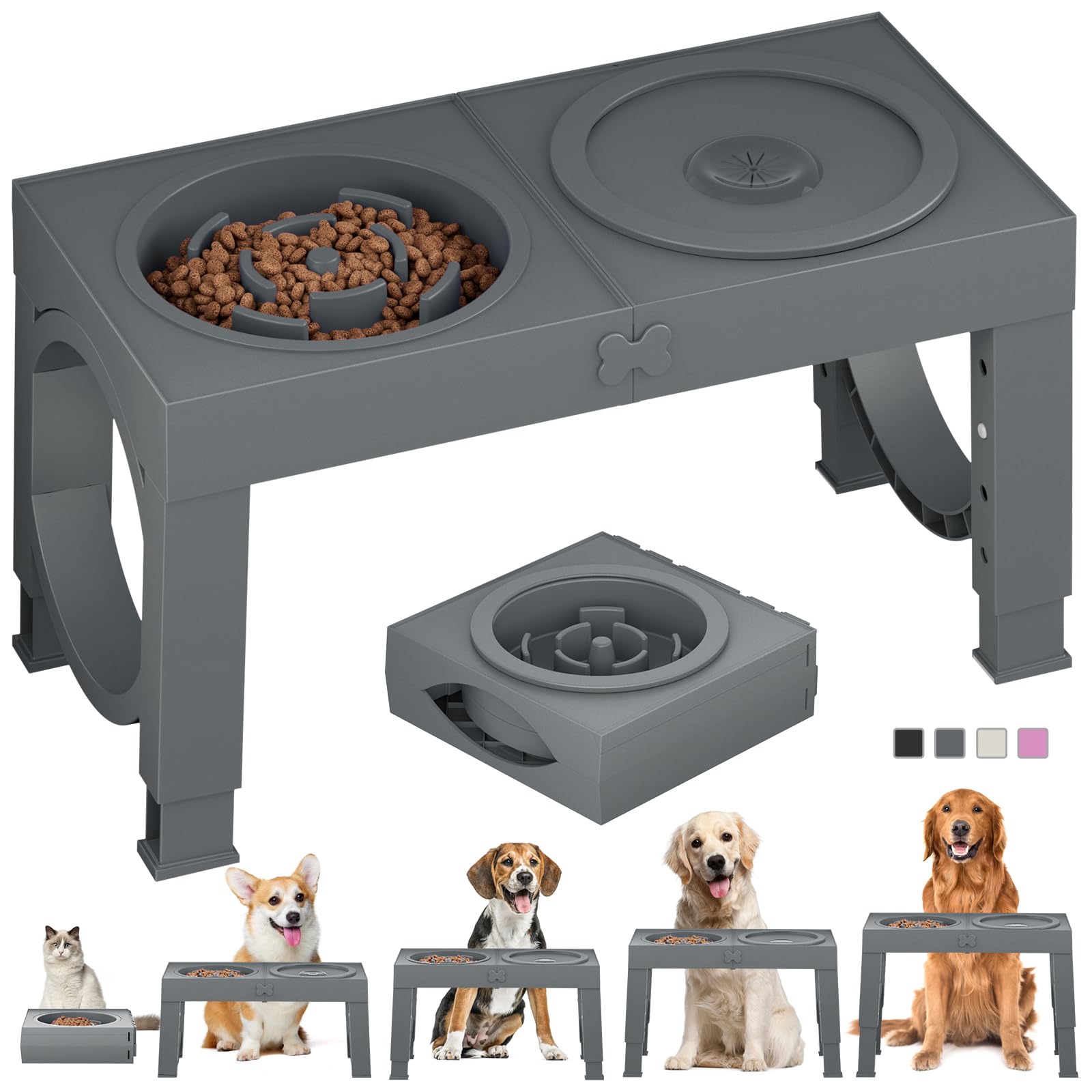 XIAZ tazón lento en plataforma elevada para perros, ritmo pausado durante la comida.
