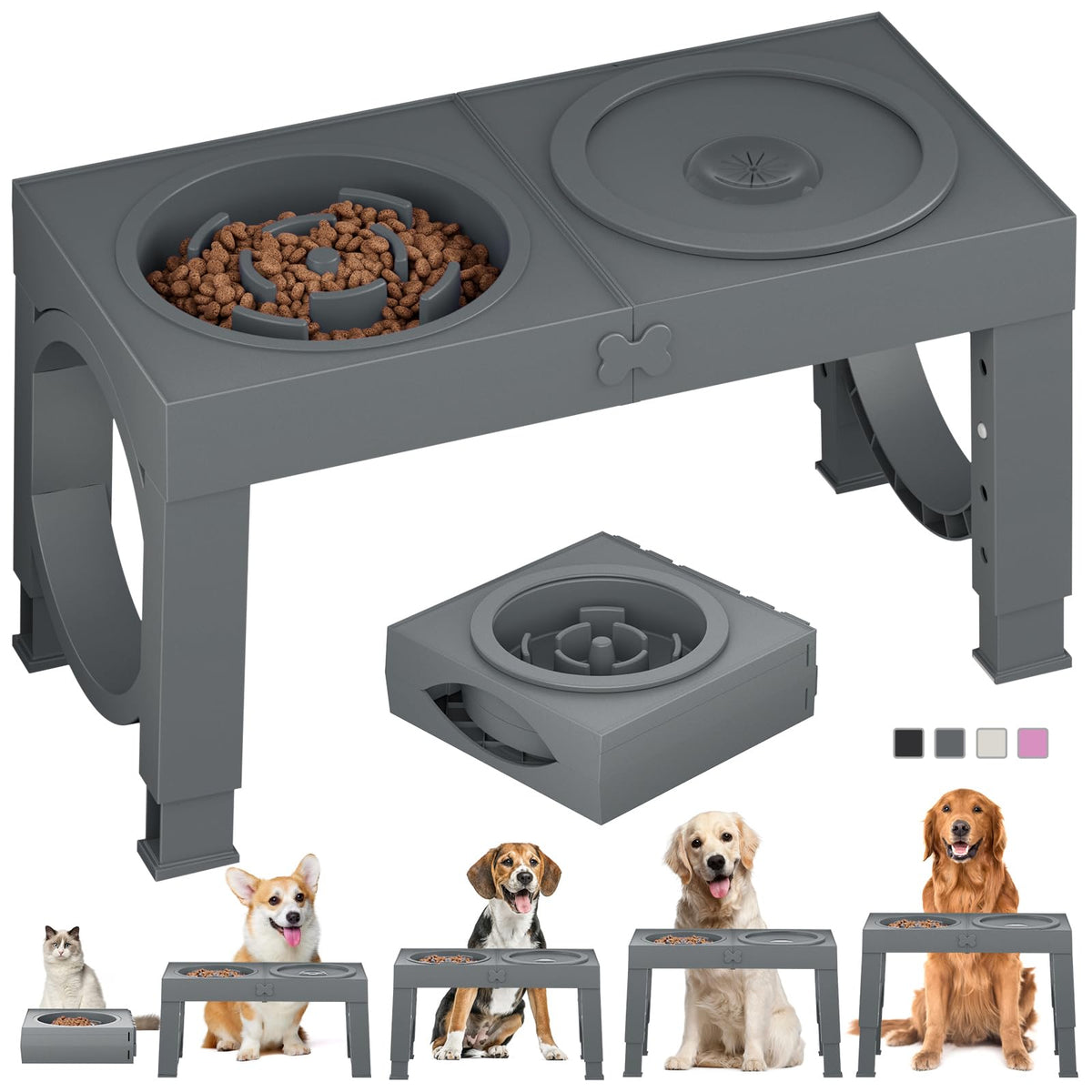 XIAZ tazón lento en plataforma elevada para perros, ritmo pausado durante la comida.