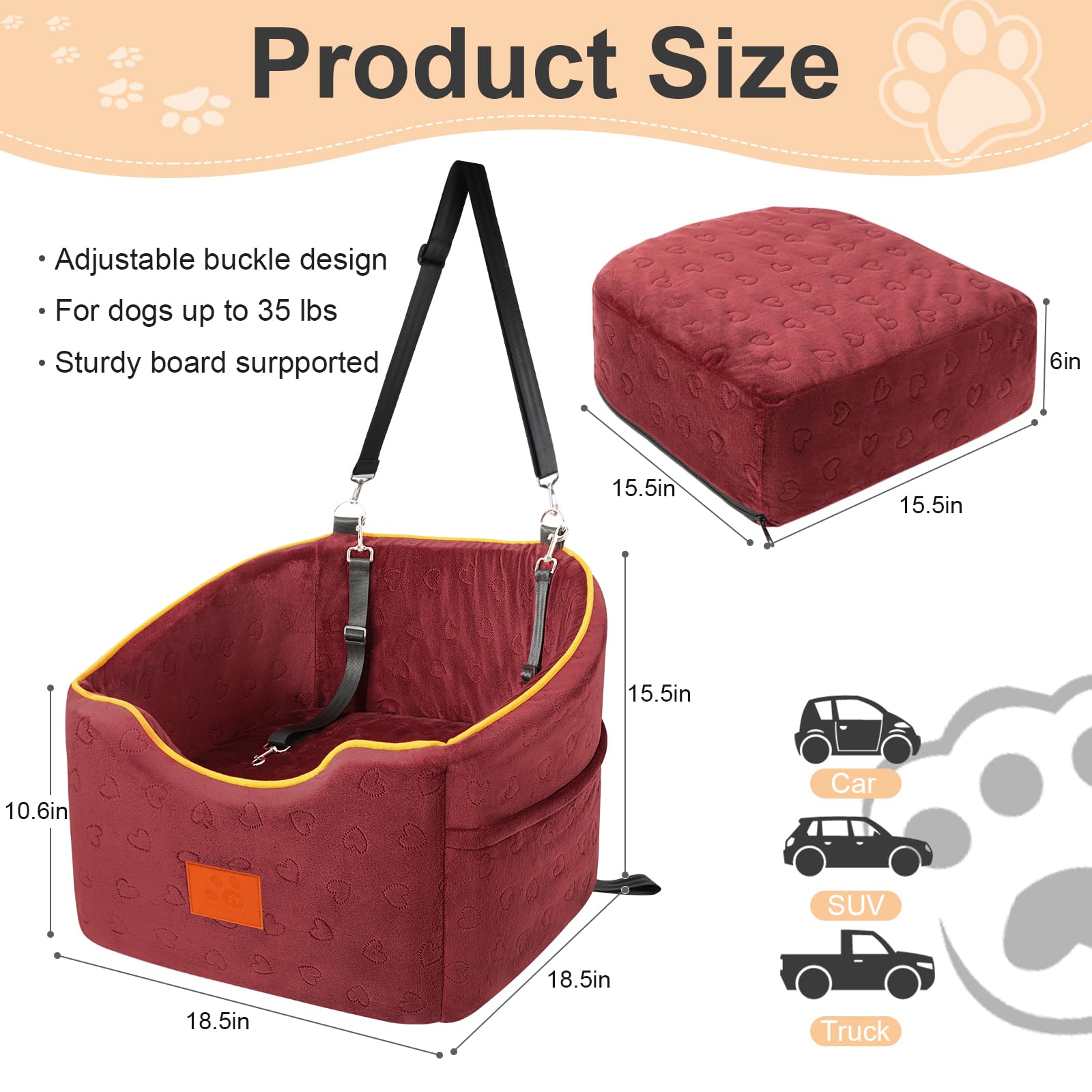 XIEEAOZEE Asiento para perro: interior con espuma de memoria para mayor confort.