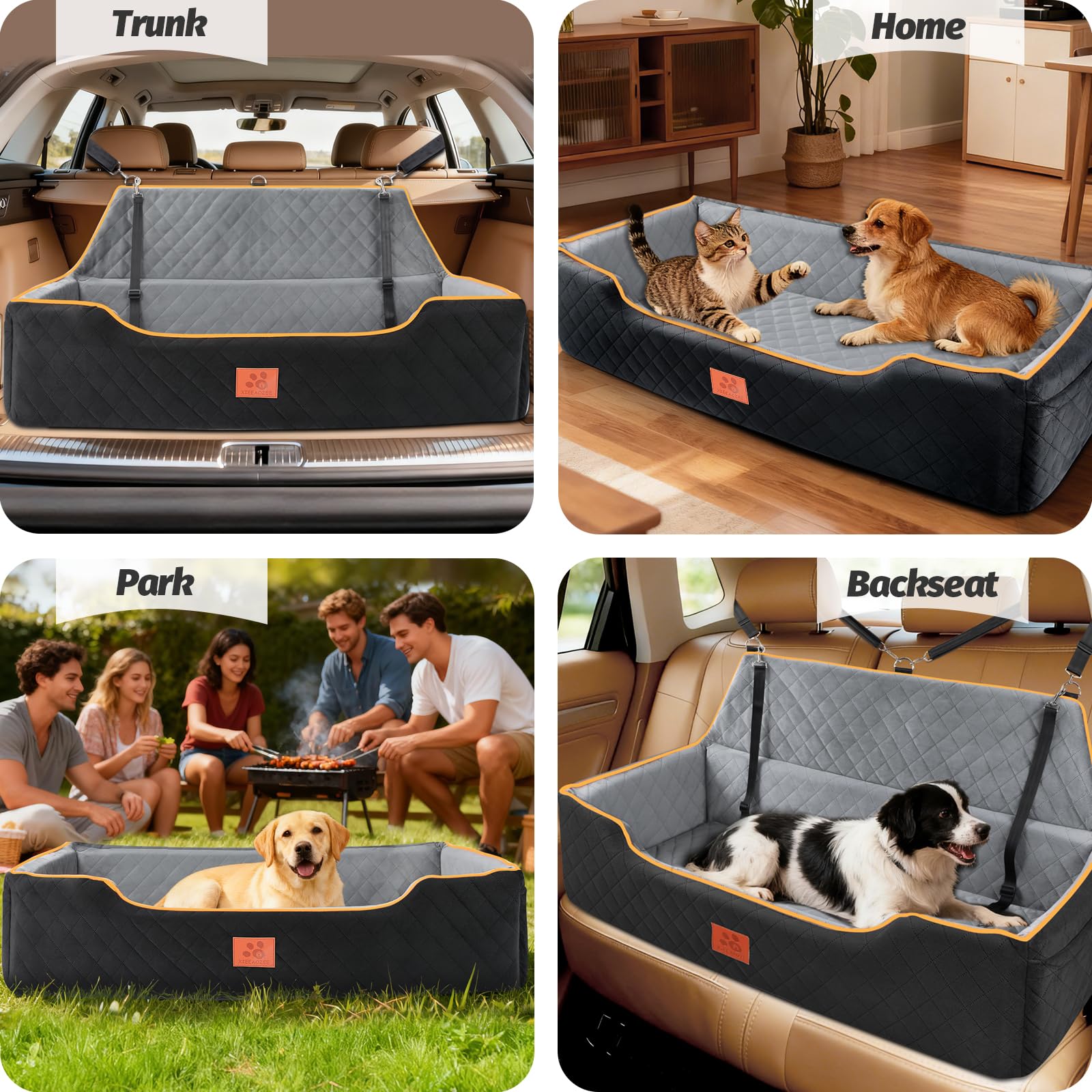 XIEEAOZEE asiento-perro-grande-dos-perros permite viajar con dos mascotas cómodamente.