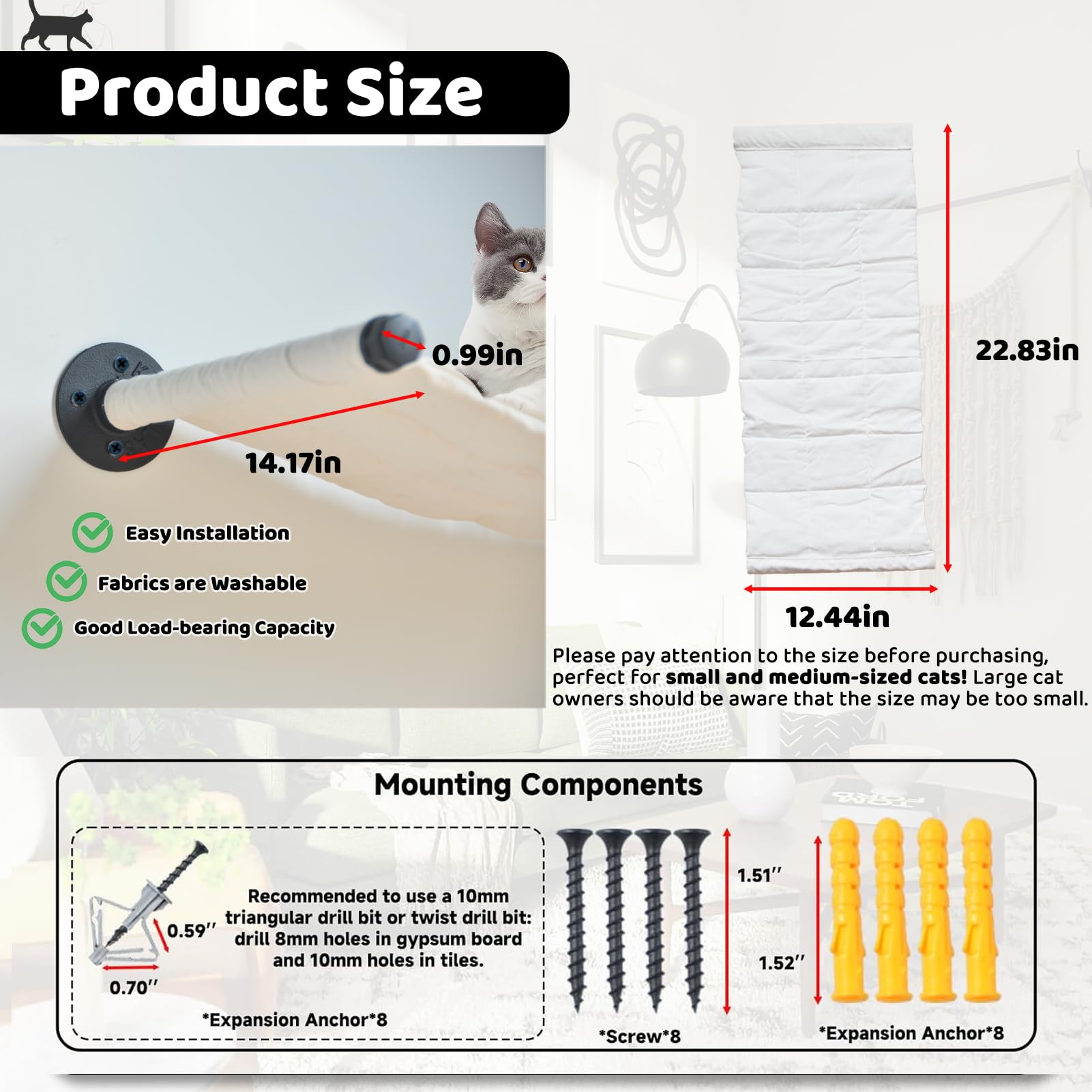 XIFOWE hamaca para gato de 22.83x12.44 pulgadas, soporte estable.