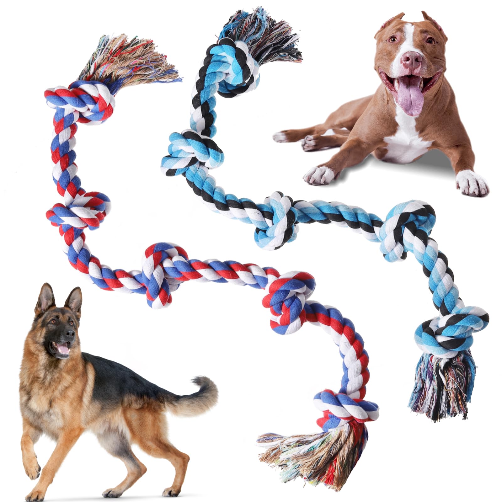 XIGOU cuerda-juguete para perros grandes con 3 nudos, ideal para lanzar y jalar.
