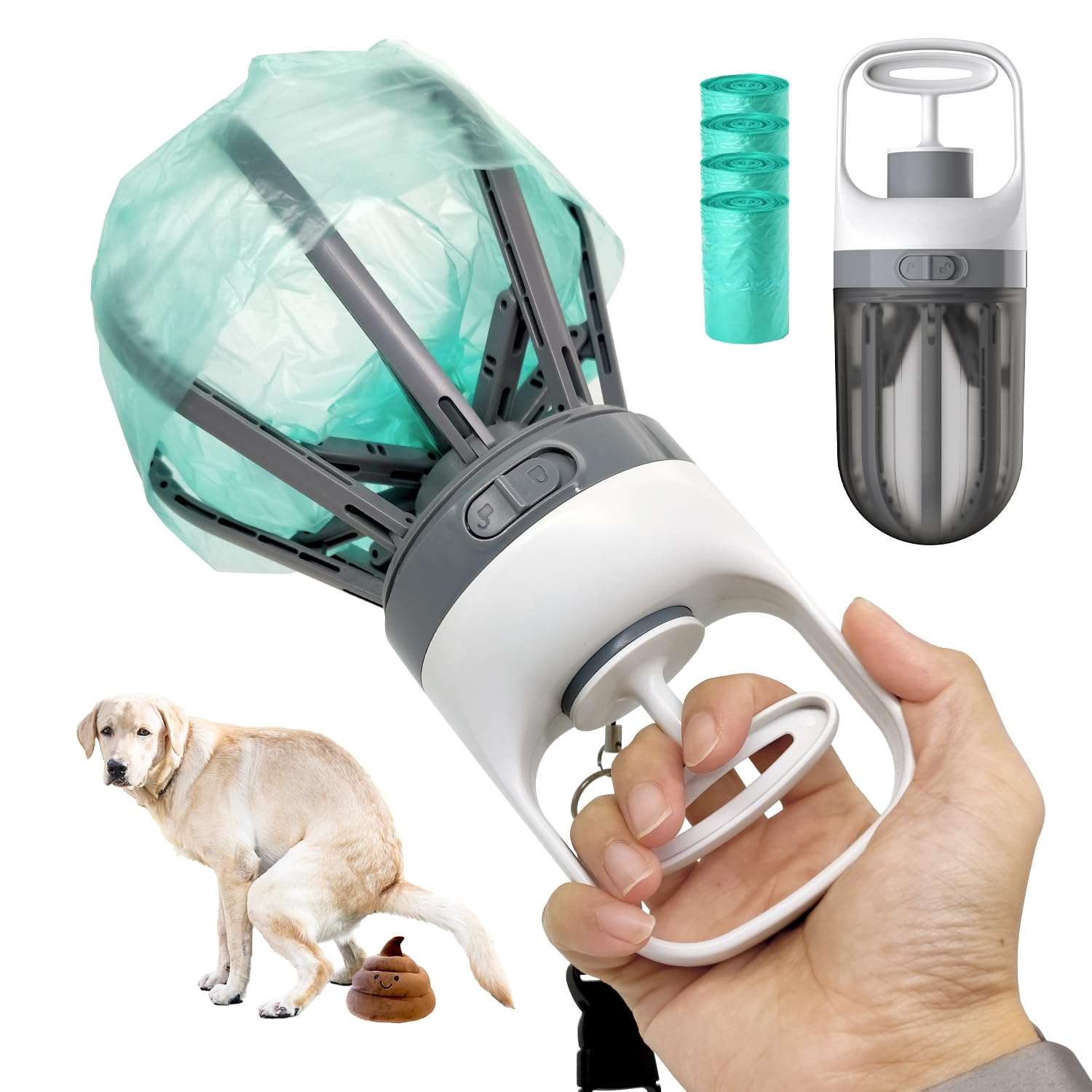 Xinzs Pooper Scooper con dispensador de bolsas, práctico durante paseos.